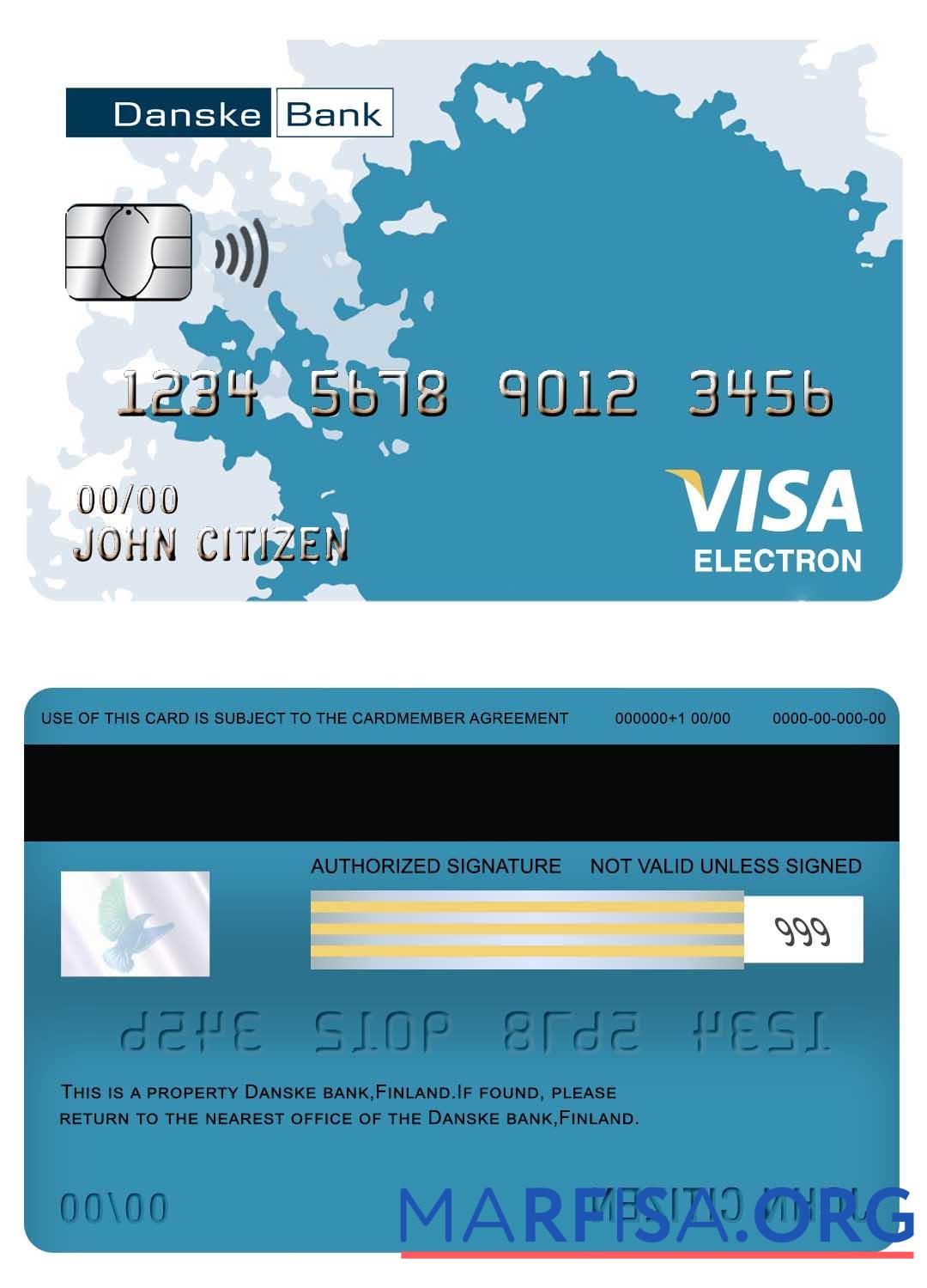 Printable Finland Danske bank visa electron card download for verification